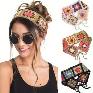 3pcs Handmade Bohemian Crochet Turban Headbands for Women - Multicolor Yarn Hair Scarves with Adjustable Elastic, Intricate Hair Accessories Suitable for Festivals, Beach, Casual Outfits - 3pcs Crochet Hair Turban