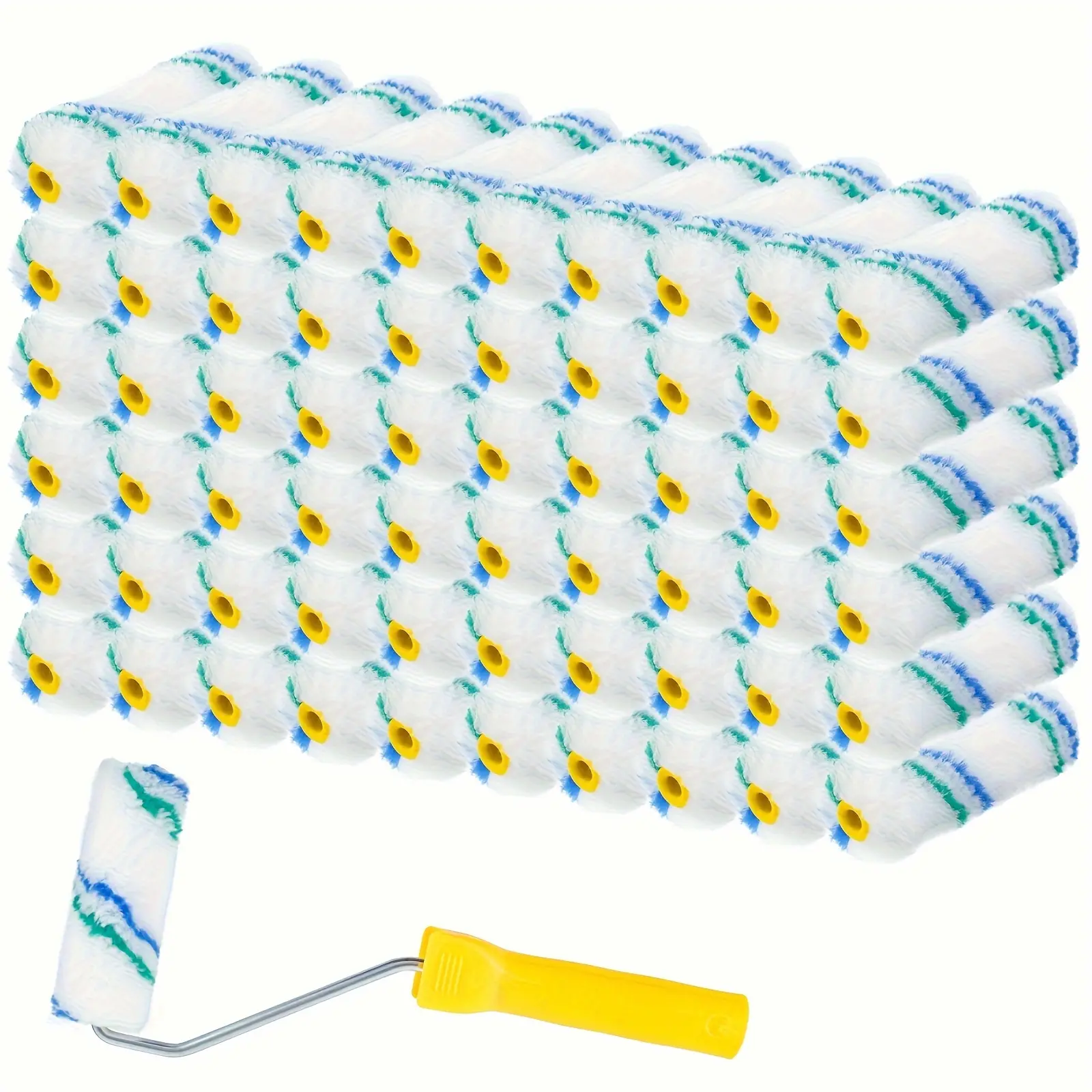61pcs Precision Mini Paint Roller Set, 4-Inch Polyester Brushes For Detailed Work On Walls, Desks, & Cabinets - Durable & Reusable Kit For DIY & Professional Use