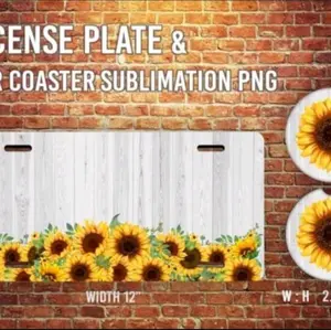 Sublimation license plate with 2 matching car coasters.
