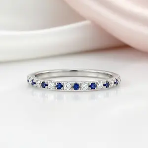 Half Eternity Blue And White Sapphire Wedding Band