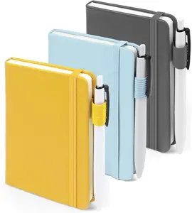 Feela 3-Pack Faux Leather A6 Pocket Notebook Journals, 3.5”x5.5” Mini Cute Hardcover College Ruled Notepads with 3 Black Pens, Bookmarks, Quick Drying, Solid Multicolor for Boys’ Daily Office School Usage