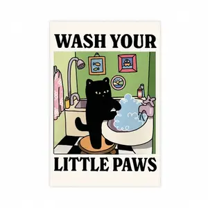 Cute Cat Bathroom  Art Wash Your Paws Poster Kawaii Green Cat Canvas Print Funny Animal   Aesthetic Bathroom  for Kids Nursery Bedroom Restroom  Cute  Hanging Unique Gift Idea for Cat Lovers Children Home  wall decor Elegant Glass Crystal Rose