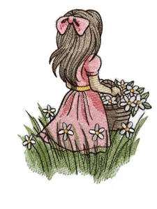 Custom Unique Childhood Nostalgia - Picking Wildflowers Embroidery Iron On/Sew Patch (4.85" x 6.19")[Made in USA]