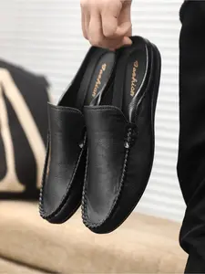 Men's Four-Season Retro Backless Loafers, Soft Sole Non-slip Wear-resistant Slip-on Casual Leather Shoes for Outdoor Wear