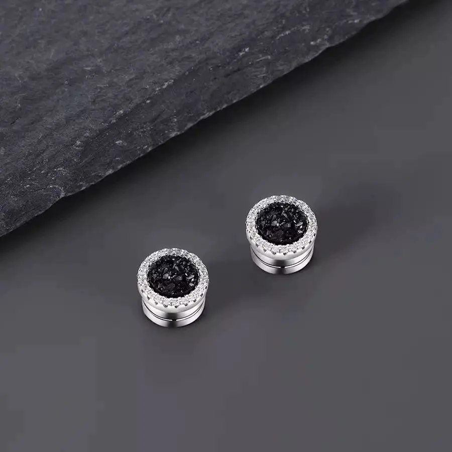 OEM Strong Magnetic Stud Earrings Set with Diamond Design for Men Women kids Unisex No Piercing Required Blue Black Silver Colors Classic Circle Zircon Stone