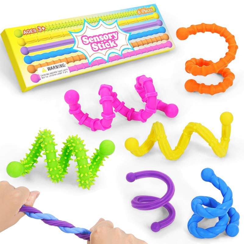 6 Pack Textured Silicone Bendable Quiet Fidget Sensory Sticks for Kids ...