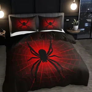 3pc Black Spiderweb Bedding Set, Unique Decorative Bedding Set, red and black duvet cover set, includes 1 duvet cover and 2 pillowcases, a gift for friends, suitable for single and double beds, multiple sizes available, perfect for bedrooms, dormitories