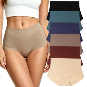 Women's Seamless High-Waist Solid Basic Shapewear Panty - Invisible Hip-Lift Abdomen Compression Slim Briefs, Breathable Soft Skin-Friendly Stretch Fabric Underwear, 4pc/6-Piece Daily Wear Set for S-XXL Plus Size (Pairs with Jeans)