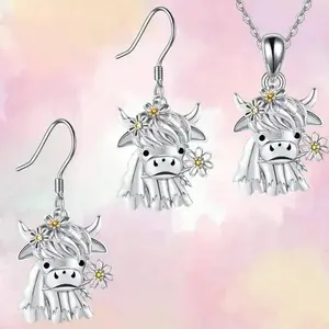 Highland Cow Necklace and Earrings Set