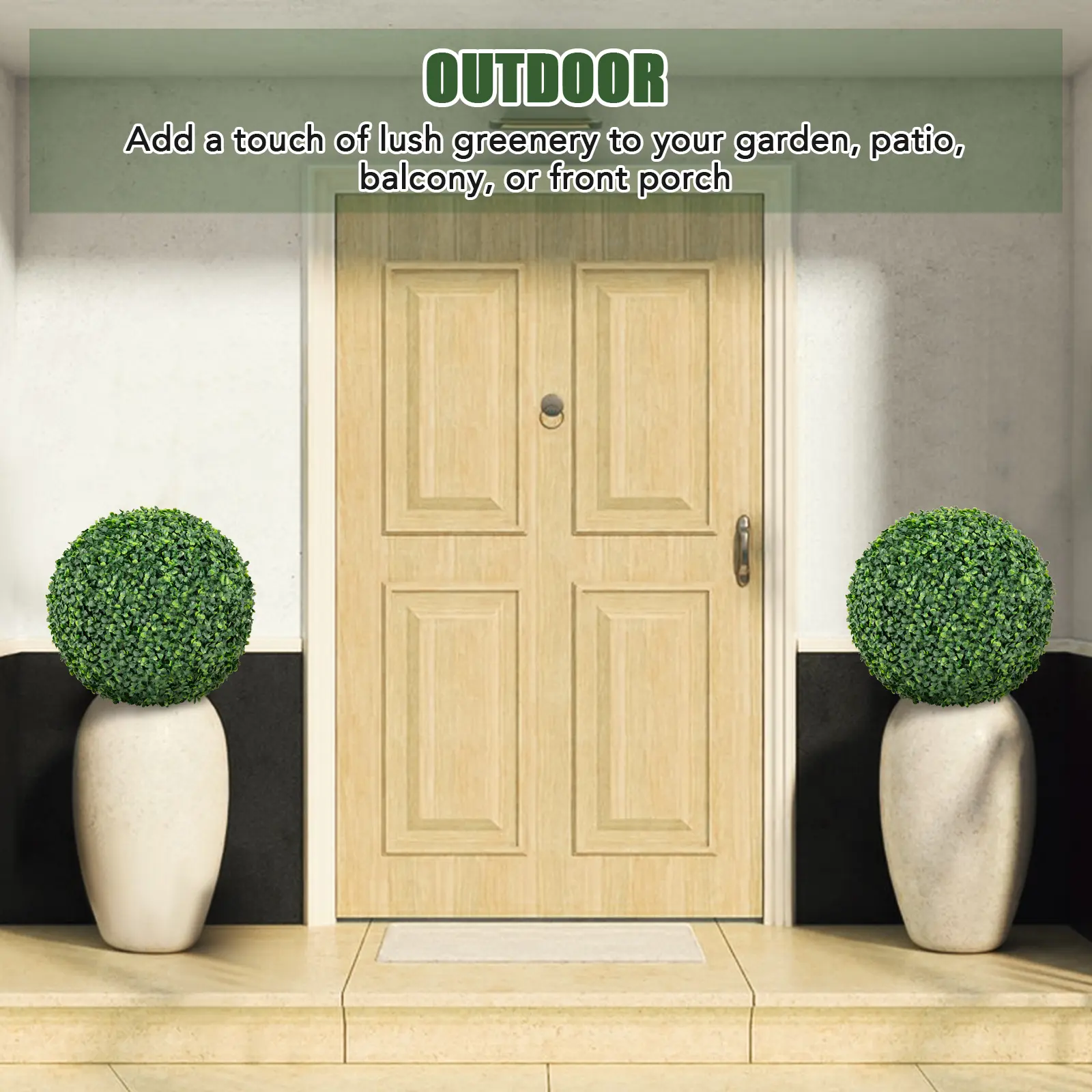 COSTWAY - 2 Pieces 16/20 Inches Artificial Plant Boxwood Topiary Ball for Patio Garden Front Door Balcony Backyard-S