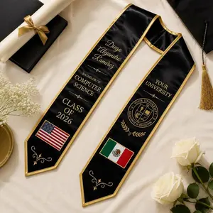 Custom Printed Graduation Stole Two Flags, Dual Heritage Flag Grad Sash, Personalized School Colors