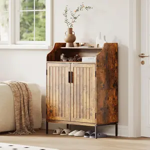 Garvee 5-Tier Shoe Storage Cabinet with Doors and 3 Adjustable Shelves, 41" Tall Wood Shoe Rack for Entryway, Hallway, Living Room, Available in Brown, Gray, and White Modern Finishes