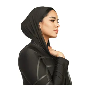 2 in 1 Instant Swim and Gym Hijab Quick Dry Waterproof Undercap with Presewen Mesh Hijab Casual Black