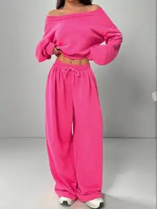 Women's Casual Colorblock Sweatshirt Set, One-Shoulder Design, Loose-Fitting Knit Short Top Long Sleeve for Daily Wear