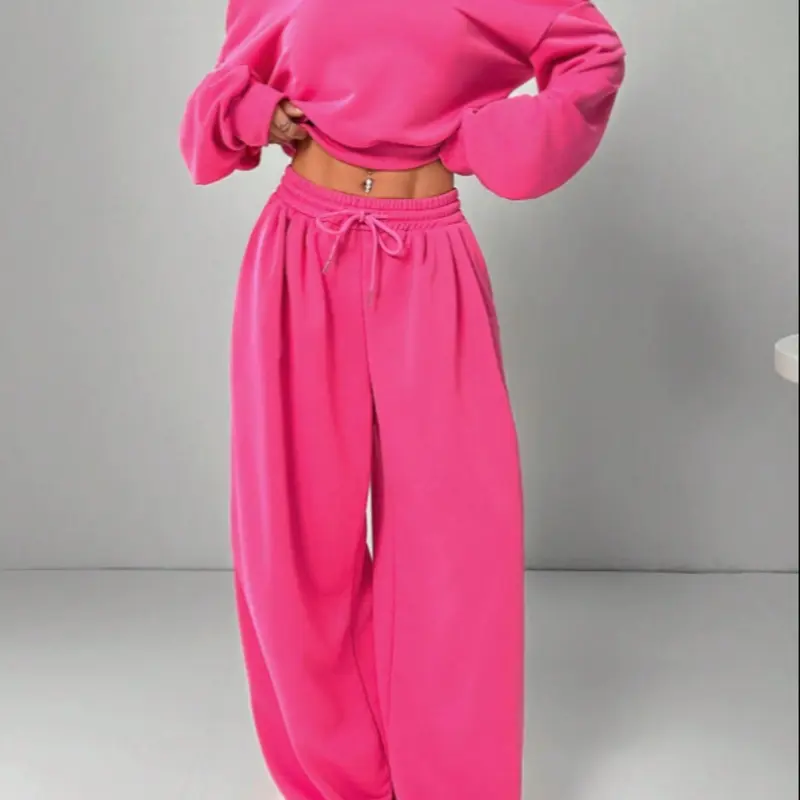 Women's Casual Colorblock Sweatshirt Set, One-Shoulder Design, Loose-Fitting Knit Short Top Long Sleeve for Daily Wear