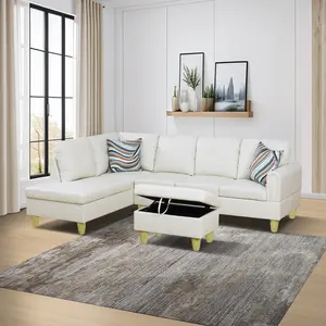 White Faux Leather 3-Piece Sofa Set, Minimalist Comfort for Living Room & Bedroom