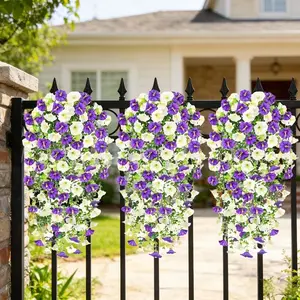 Artificial purple and white morning glory outdoor hanging vines, maintenance-free outdoor hanging fake flower vines, suitable for home, weddings, outdoor garden courtyards, porches and eaves, St. Patrick's Day, Valentine's Day, Eid, engagements, and other