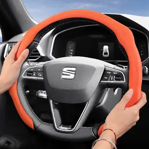 For SEAT Alcantara Leather Steering Wheel Cover Suede Quick-install Design All-season Anti-slip Sweat-absorbing For Ibiza/Arona/Leon/Leon Sportstourer/Ateca Black Orange Red Pink Green White			