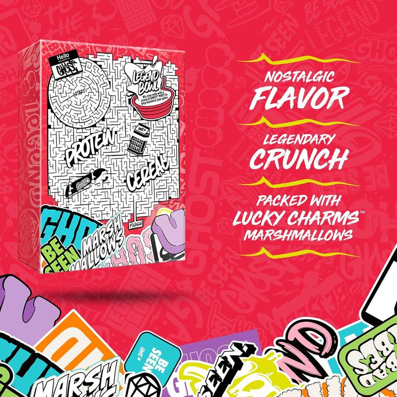 GHOST Protein Cereal, Marshmallows or Peanut Butter Flavor - Contains Lucky Charms Marshmallows or Crunchy Peanut Butter Cereal Puffs - 17G–18G Protein, Good Source of Calcium - Breakfast Cereal & Snack