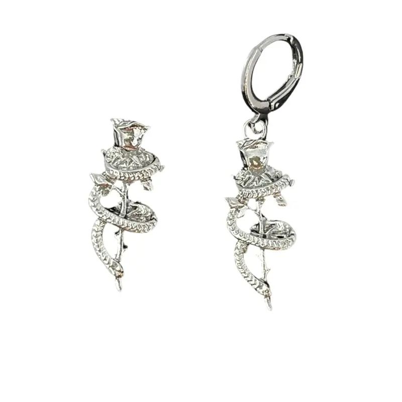 Snake Rose Flower Dangle Drop Earrings for Men Women Streetwear Punk Rock Hip Hop Unisex Earrings