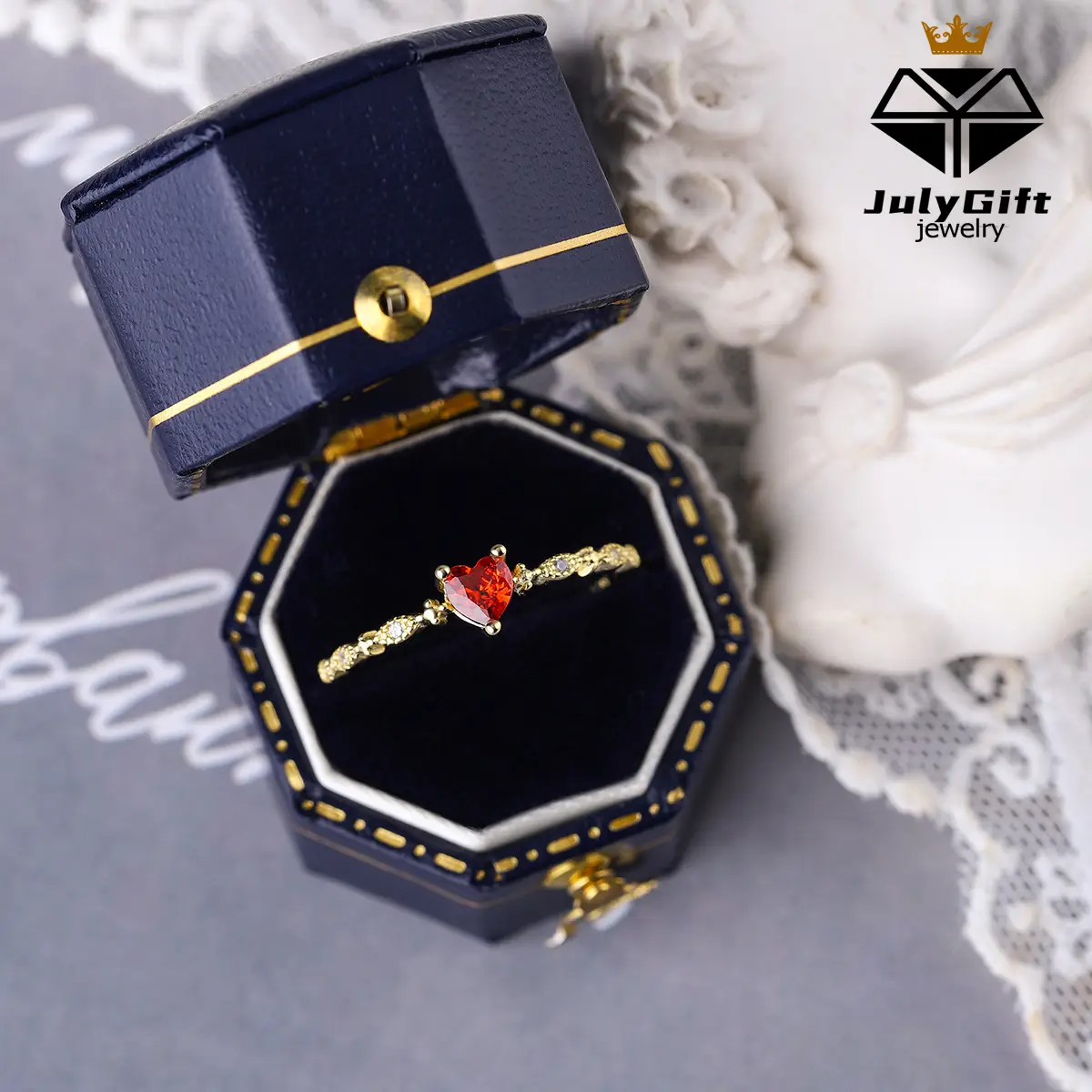 Wedding Jewelry Heart Promise Engagement Red Heart Ring Size 6-10