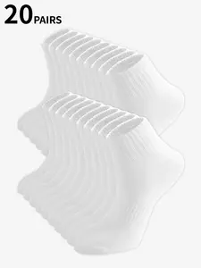 20 Pairs Men's Socks, Sock Sets, Polyester Athletic Socks, Solid Color Mid-Calf Design, Comfortable for Sports and Daily Wear, Suitable for All Seasons