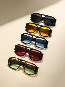 5 Pairs European and American Style Neon Frame Glasses, Large Size, Retro Vintage, Suitable for Outdoor, Travel, Daily Wear, Square Frame Sunglasses