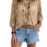 PHEFEE Women's Fitted 100% Cotton Breathable Bohemian Crochet Blouse Shirt - V Neck, Cool Hollow Weave, Short Batwing Sleeves, Lightweight Drape Knit Fabric, Geometric Design, Fashion Style Beach Festival Piece (Note: Size down for better fit)