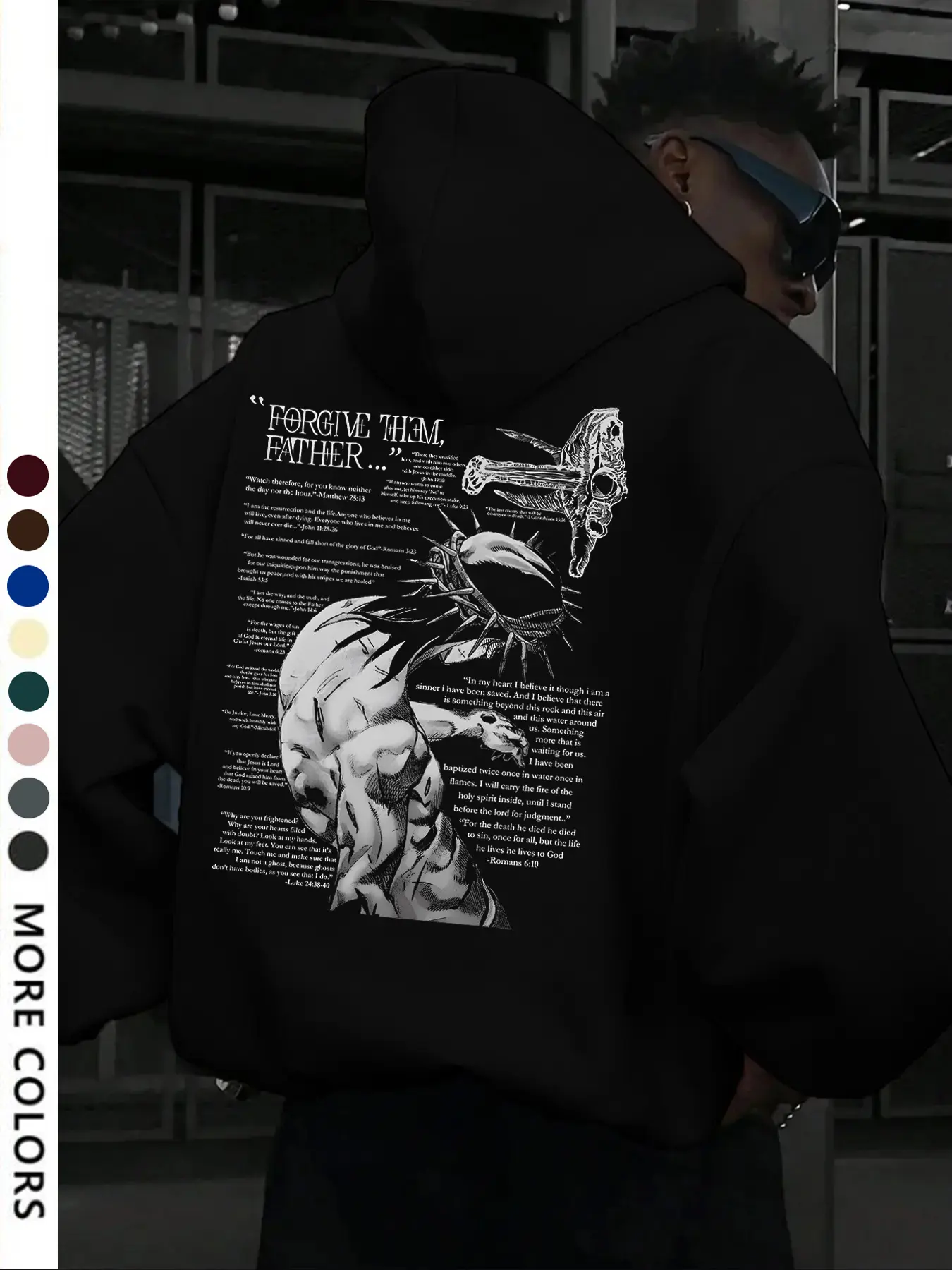 New Men's Jesus Graphic Print Aesthetic Hoodie, Loose-Fit Casual Long Sleeve Pullover with Pocket, Fashionable Spring & Fall Wear, Daily Versatile Top