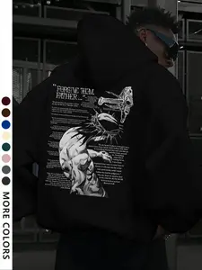 New Men's Jesus Graphic Print Hoodie, Loose-Fit Casual Long Sleeve Pullover with Pocket, Fashionable Spring & Fall Wear, Daily Versatile Top