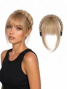 Women's Braided Headband Wig with Wispy Bangs, Synthetic Hair Accessories, No Chop Fake Fringe, Quick Style, Short Wigs