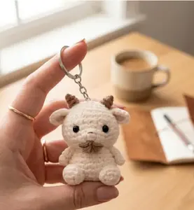 Goat Keychain Cute, Handmade Crochet Goat Keychain, Amigurumi Goat Plush Keyring, Kawaii Farm Animal Keychain Gift, Mini Goat