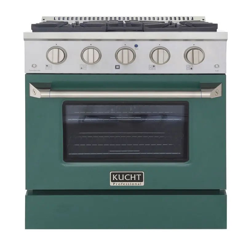 Kucht 30 Inch Pro-Style KDF Series Natural Gas Stainless Steel Dual Fuel Range with Green Oven Door