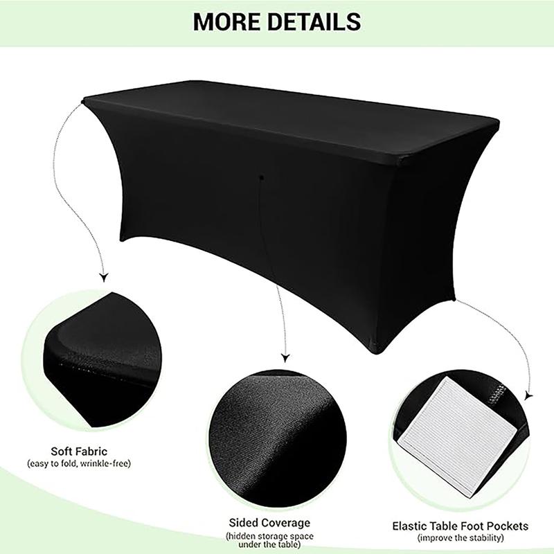 VBXNT 2PCS 6FT Stretch Full-Cover Tablecloth (Black, White) Washable Wrinkle Resistant Durable Design Table Cover Fitted for Event, Wedding, Banquet, Parties Decor [72Lx30Wx30H Inch]