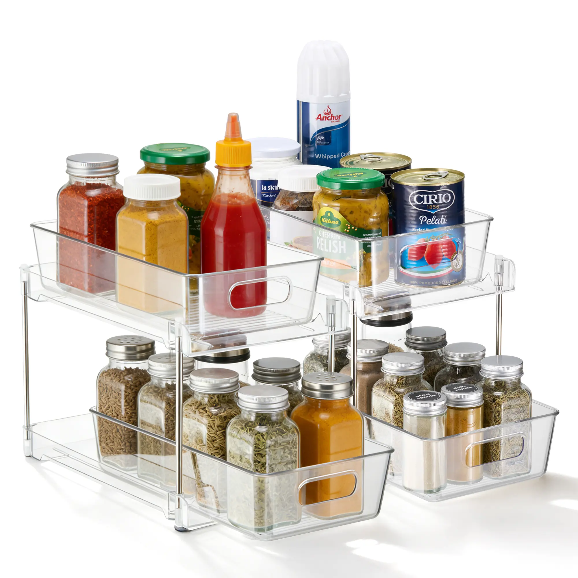 Sorbus 2 Tier Pull-Out Pantry Organizers, 2 Pack Clear Kitchen Cabinet Storage Drawers for Countertop, Under Sink Organization Bins for Pantry & Kitchen