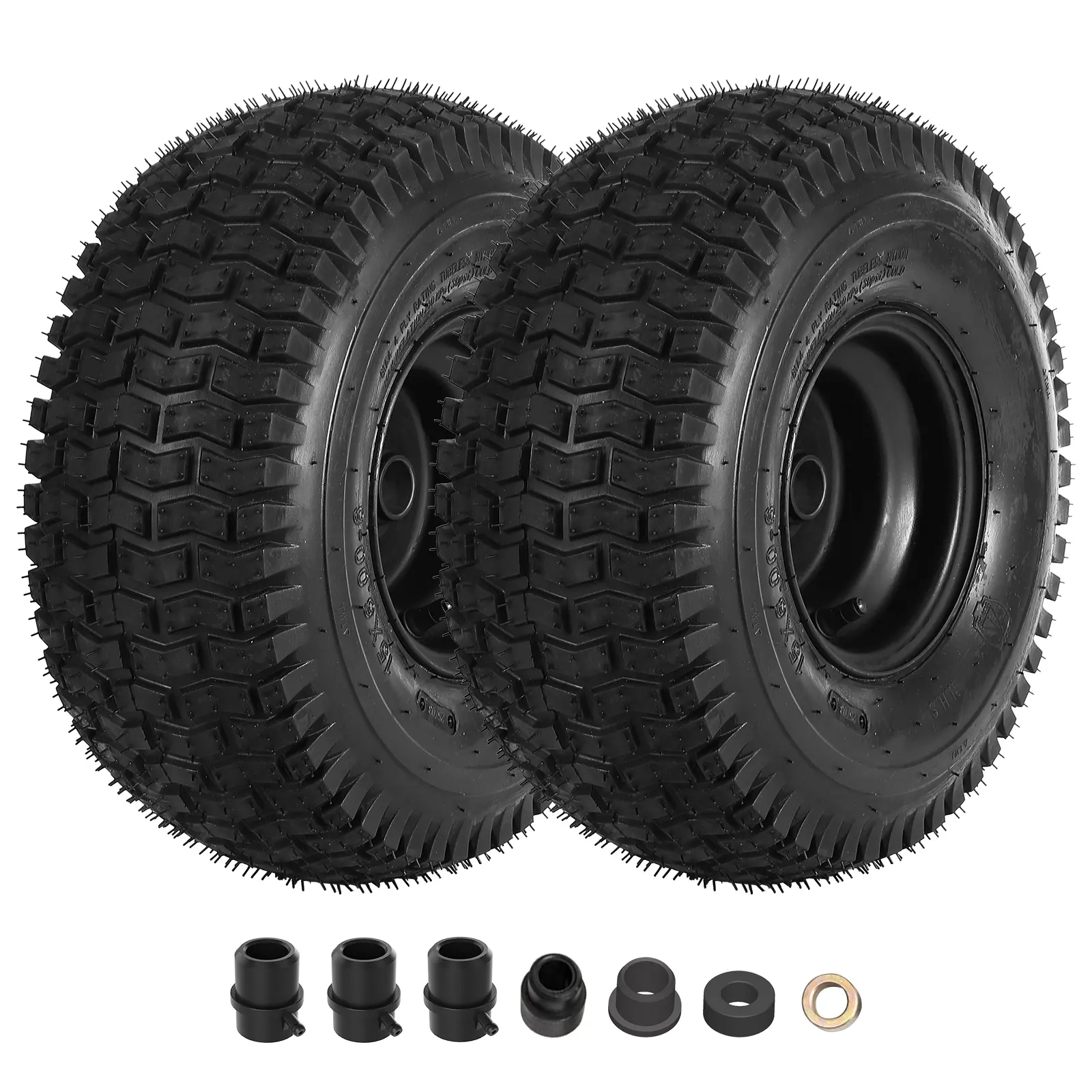 New Upgraded 2pcs 15*6-6 15x6.00-6 Lawn Mower Tires and Wheels 2-Pack, 4-Ply Tubeless Replacement Riding Lawn Mower Tires Universal Fit for Most Riding Mower, Garden Lawn Tractor, 3/4" Bushing