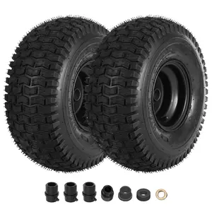 New Upgraded 2pcs 15*6-6 15x6.00-6 Lawn Mower Tires and Wheels 2-Pack, 4-Ply Tubeless Replacement Riding Lawn Mower Tires Universal Fit for Most Riding Mower, Garden Lawn Tractor, 3/4" Bushing