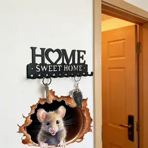 Personalized Key Hook Rack with Fun Mouse Hole Wall Sticker, Reusable and Adhesive-Free, Complete Storage Solution for Entryway, Tiktok Home Renovation Kit
