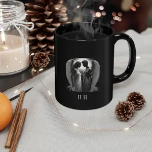 Angel 1111 Soulmates DM1111 Black Ceramic Mug - 11oz/15oz Sizes - Romantic, Tea Drinkware Glossy Printed Sturdy Tumbler Cup Reusable Washable Reuse Coffee