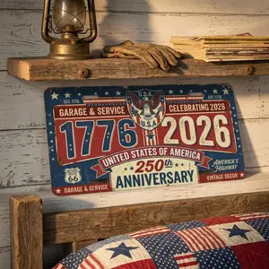 America 250th Anniversary Vintage Garage Front License Plate - Patriotic USA 1776-2026 Aluminum Car Tag - Semiquincentennial Heritage Vanity Plate - Gift for History Buffs
