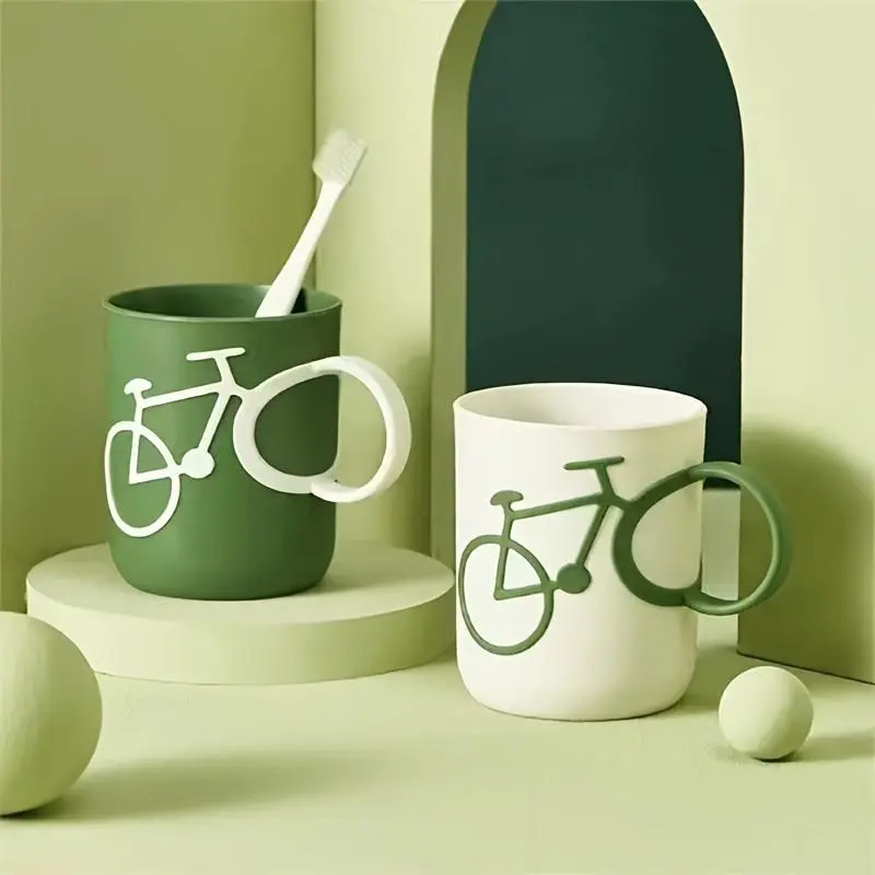 Creative Bicycle Handle Design Mouthwash Cup, 1 Count Toothbrush Cup, Wash Cup, Plastic Gargle Cup, Bathroom Tumbler, Home Decor, Bathroom Accessories