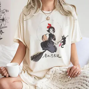 Kiki's Delivery Service Comfort Colors Shirt, Studio Ghibli Characters Tee, Kiki and Jiji, Gift for Anime Lovers, Y2K Japanese Streetwear