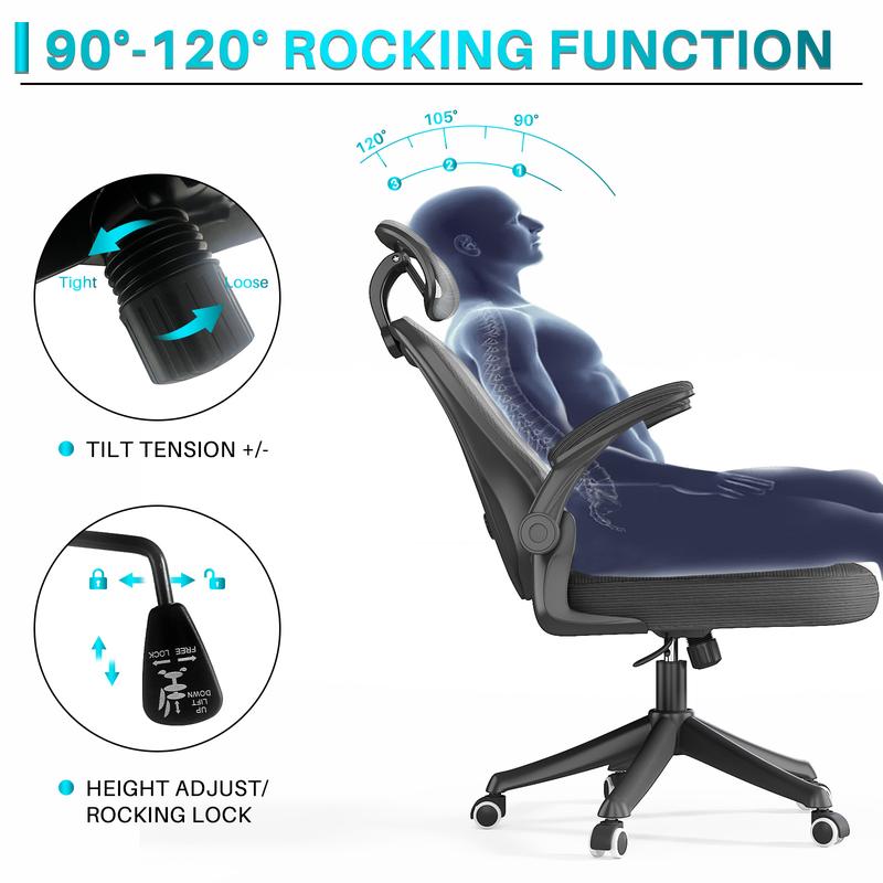 Ergonomic Office Chair, High Back Comfy Mesh Desk Chair with Wheels Adjustable Lumbar Support