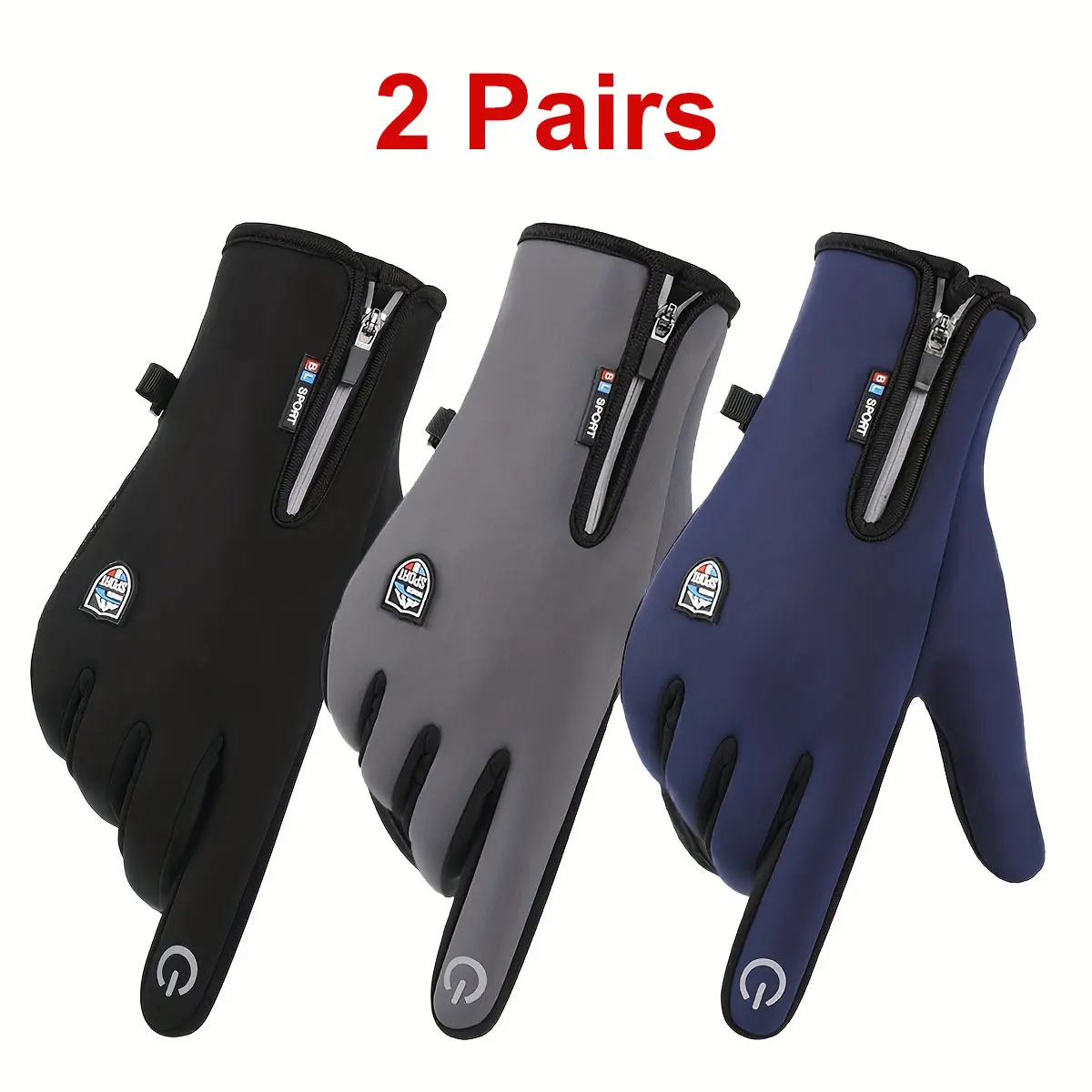 2 Pairs Windproof Winter Cycling Gloves for Men & Women - Thermal Touchscreen Compatible with Devices, Zipper 2 Pairs Windproof Winter Cycling Gloves for Men & Women - Thermal Touchscreen Compatible with Devices, Zipper