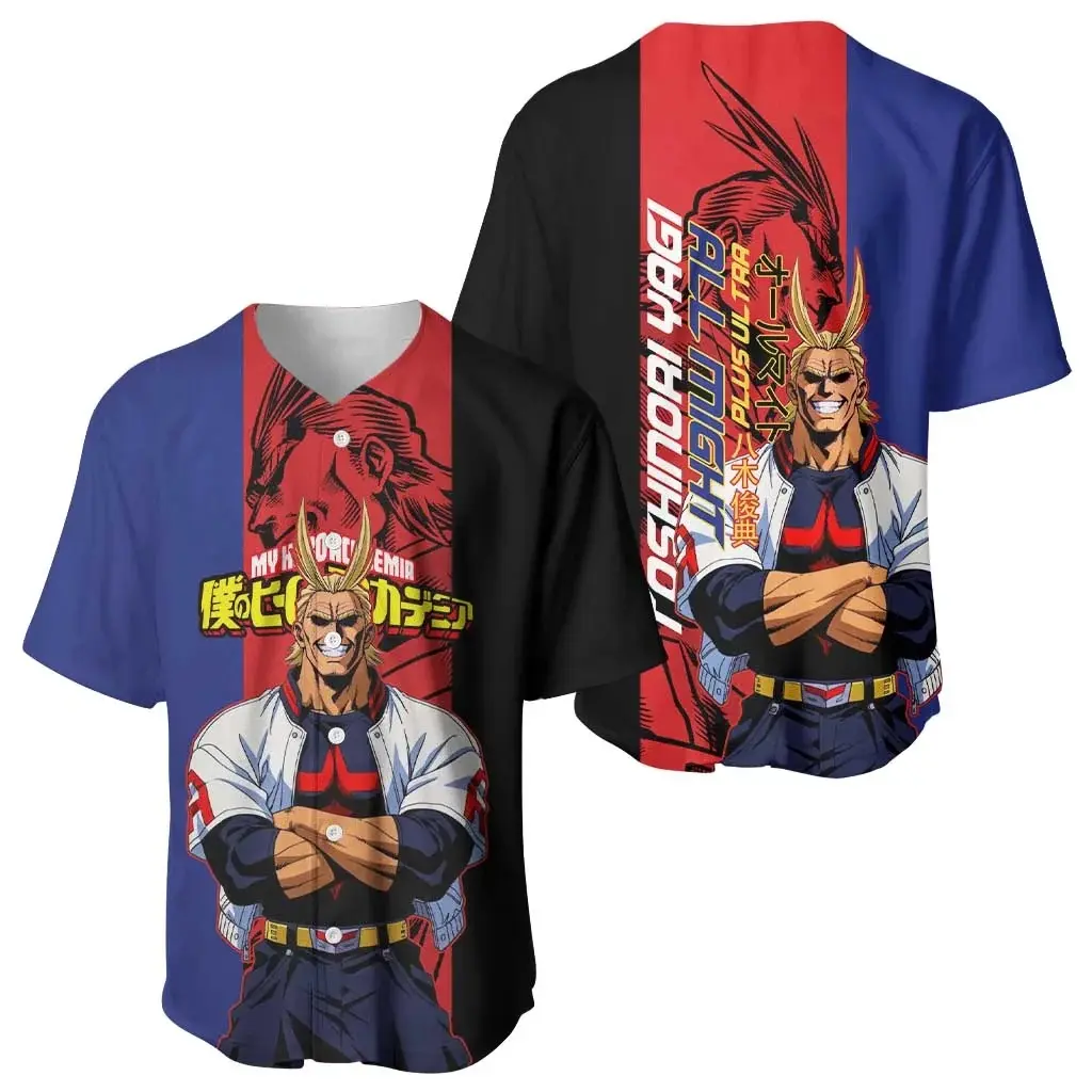 All Might Toshinori Yagi My Hero Academia Anime Baseball Jersey - Premium Breathable Button Down Short Sleeve Sportswear - High Definition Sublimation Print Gift for MHA Otaku Fans