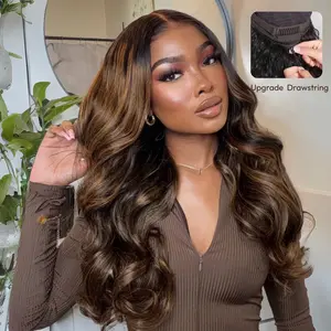 UNice 7x5 Glueless Pre-cut HD Lace Frontal Balayage Highlight Body Wave Glueless Wig 100% Human Hair Beginner Friendly