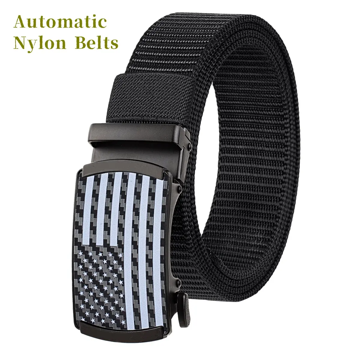 Men's Classic Ratchet Belts with American Flag Buckle, Adjustable Stretch Nylon Webbing, Unisex Fit for Casual, Jeans & Golf, Heavy Duty, Automatic Buckle, Casual Wear, Patriotic Look, Nylon Strap, Elastic Band, Outdoor Activities, Quick Fit