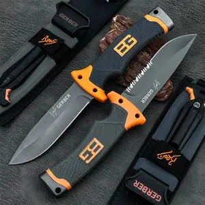 Two fixed blade with distinct bevels and sheaths, featuring 8Cr13Mov blade material and rubberized handles. Suitable for most outdoor scenarios, these durable camping and fishing knives offer high hardness for hiking adventures.
