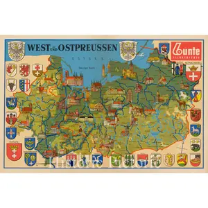 West and East Prussia - Pictorial Map, 1937 circa | Historical Map Print