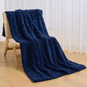 Premium Royal Blue Fuzzy Throw Blanket - Luxury Embossed Texture Cozy Plush Blanket - All-Season Versatile Warmth for Travel, Car & Office - Stain-Resistant & Durable Fleece, 40"x60"